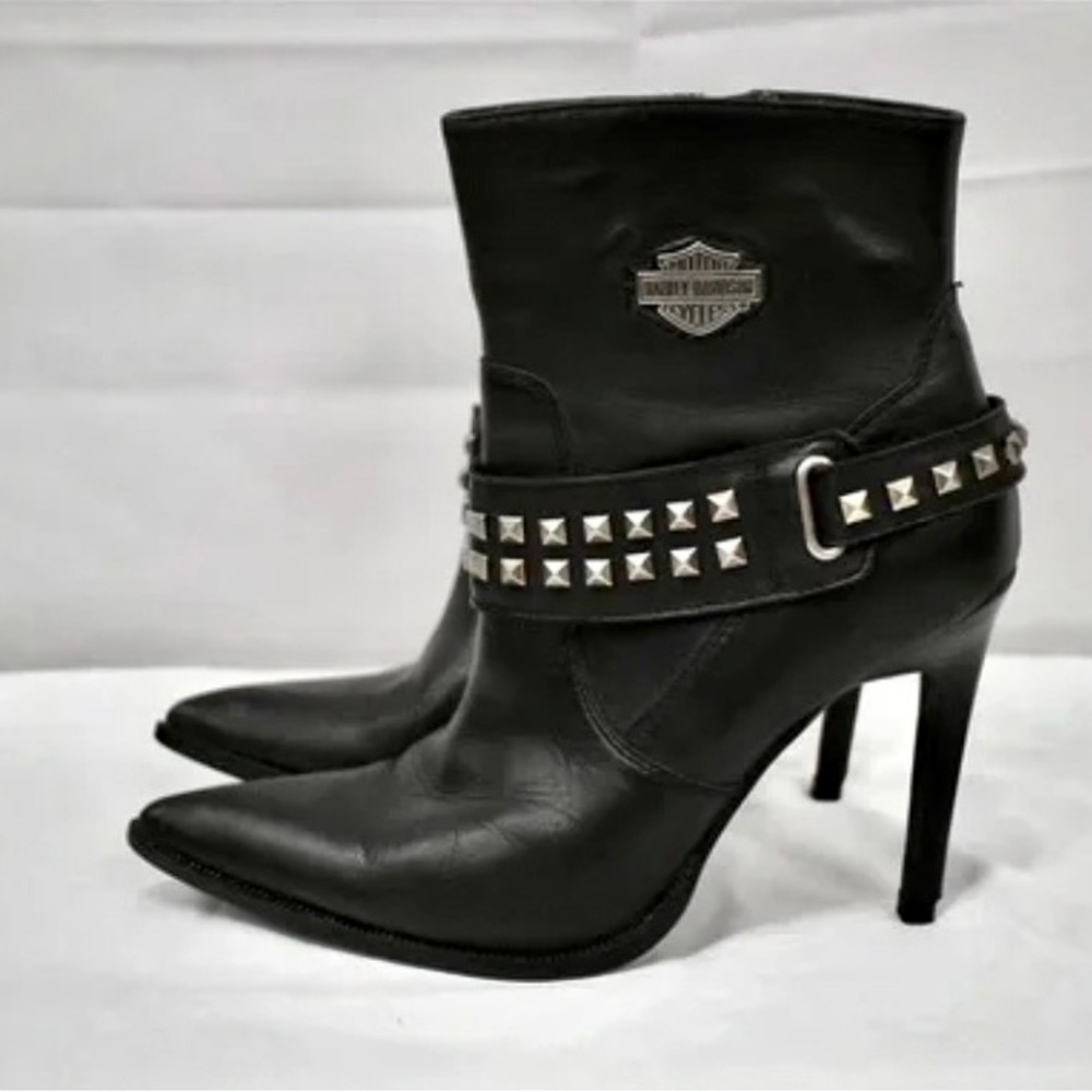 Harley-Davidson Black Ankle Boots with Silver Studs